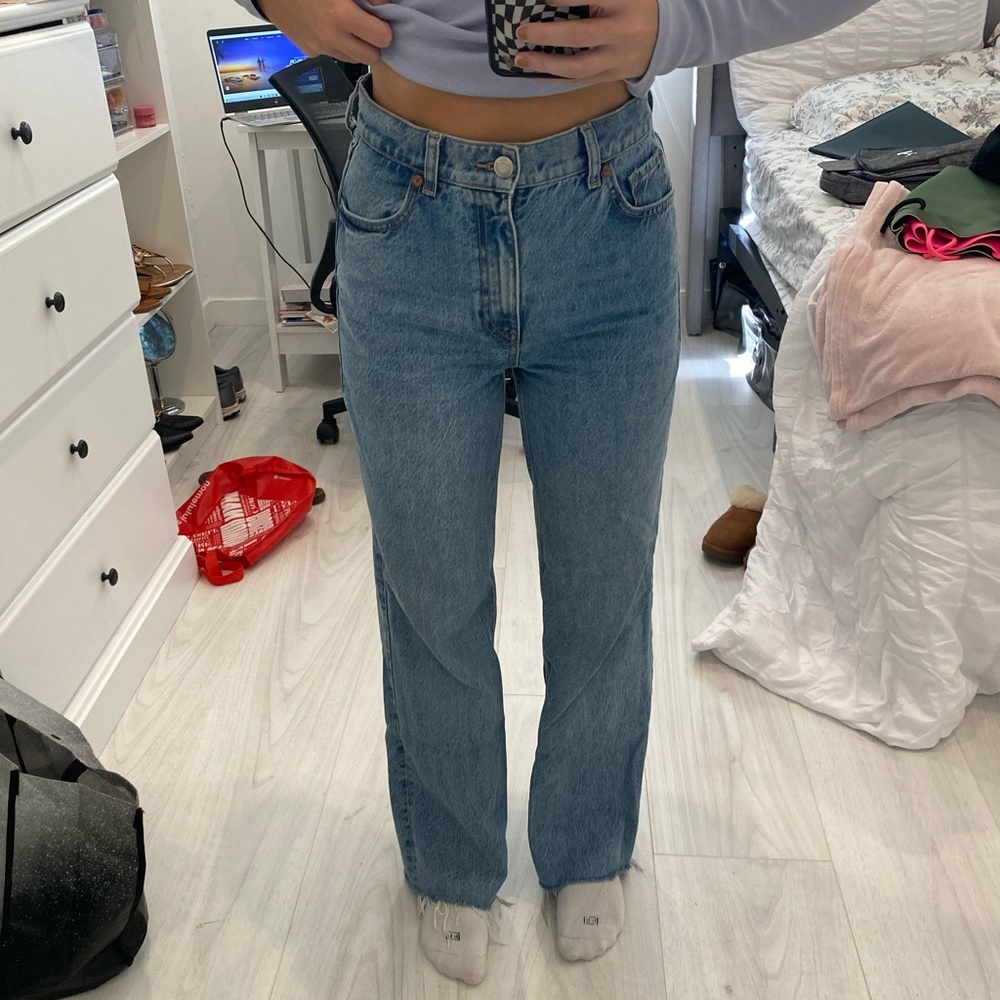 Zara High Rise Wide Leg Blue Jeans